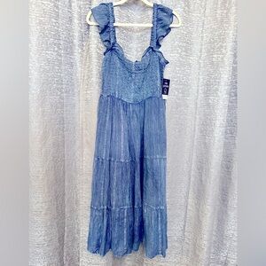 Women’s Denim Blue Flutter Strap Maxi Dress